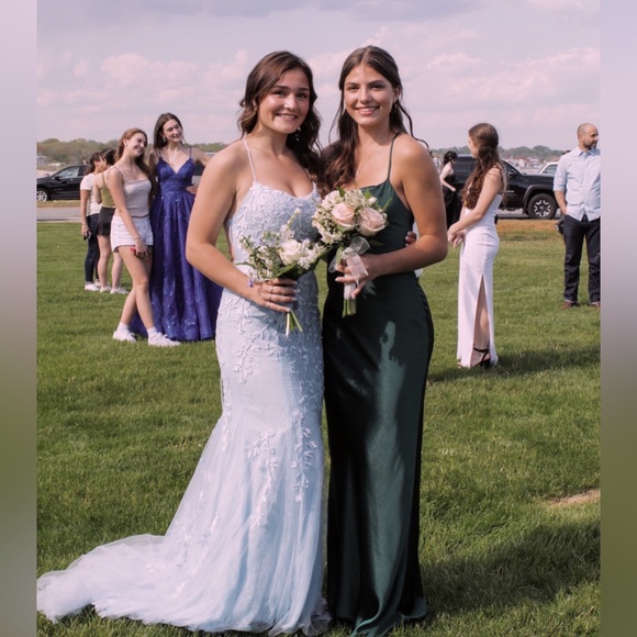 Mermaid Blue Long Prom Dress Backless Evening Dress - Picture 3 of 4